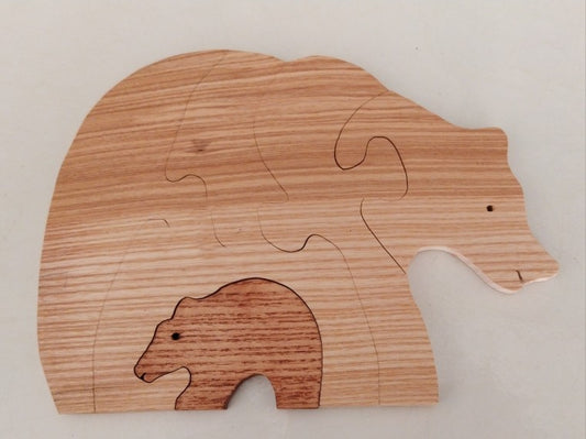 Jeux Puzzle ours et petit en bois massif, enfants + 3 ans